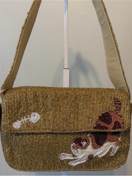 T.J.Maxx Handbags - Sol and Mer Gold Beaded Cat & Mouse Shoulder Bag NWT Novelty Purse TJMaxx